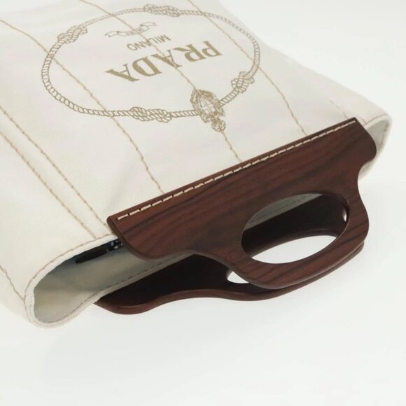 PRADA Canapalage Hand Bag Canvas White Silver 1BG350 Auth 101308SV - Picture 7 of 15
